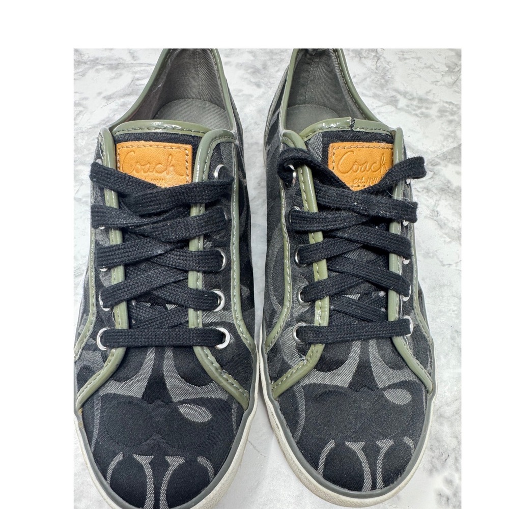 Coach Black & Olive Canvas Low-Top Sneakers - Picture 11 of 12